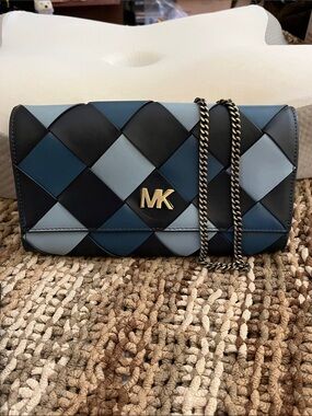 EUC MICHAEL Michael Kors Admiral Mott Woven Leather East West Clutch/Crossbody